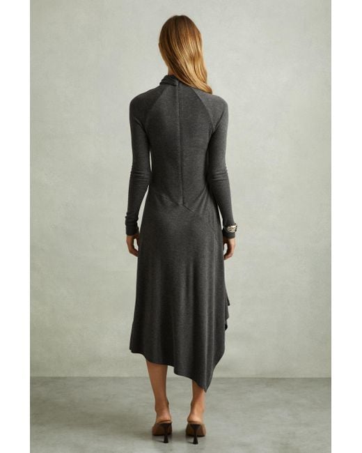 Reiss Gray Drape Asymmetric Midi Dress