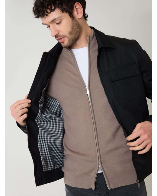 Threadbare Black Showerproof Lightweight Zip Up Jacket With Collar for men