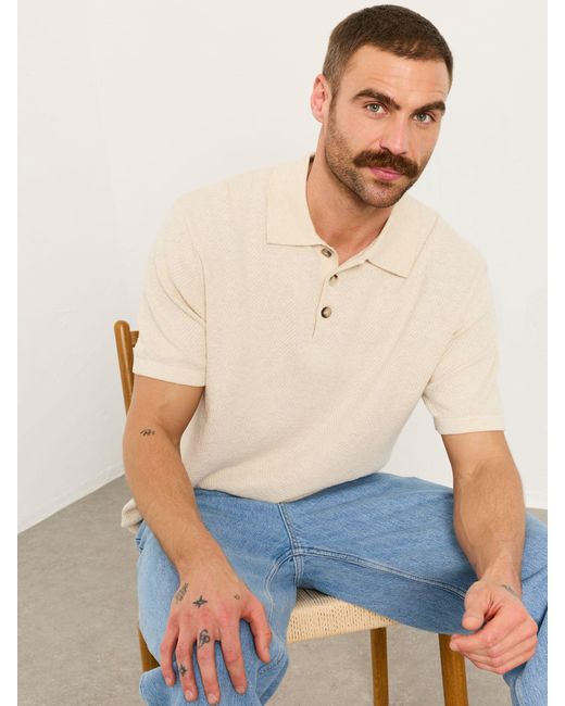 FatFace White Fatface Portloe Knitted Polo Shirt for men