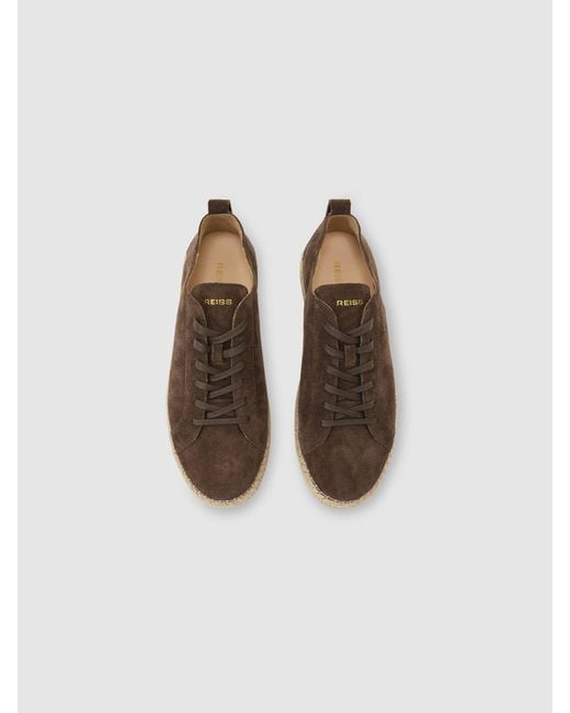 Reiss Brown Cade Suede Espadrille Lace-Up Trainers for men