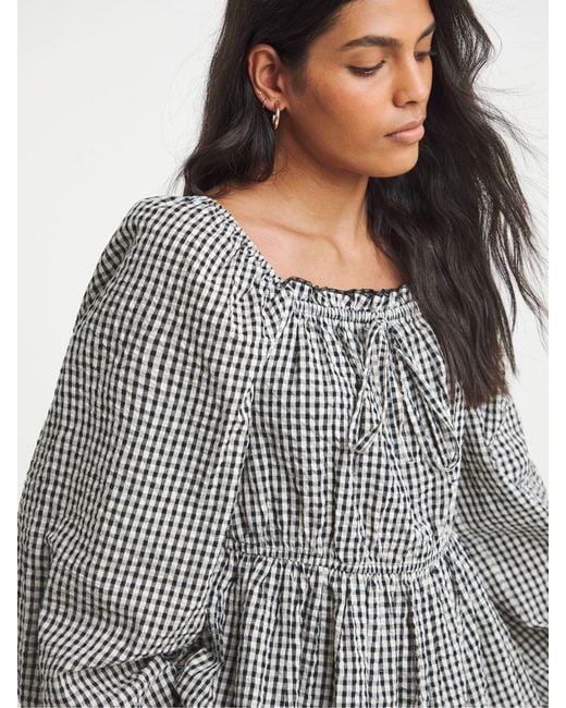 Simply Be Blue Gingham Square Neck Blouse