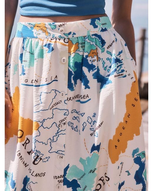 Next Blue Button Front Maxi Skirt