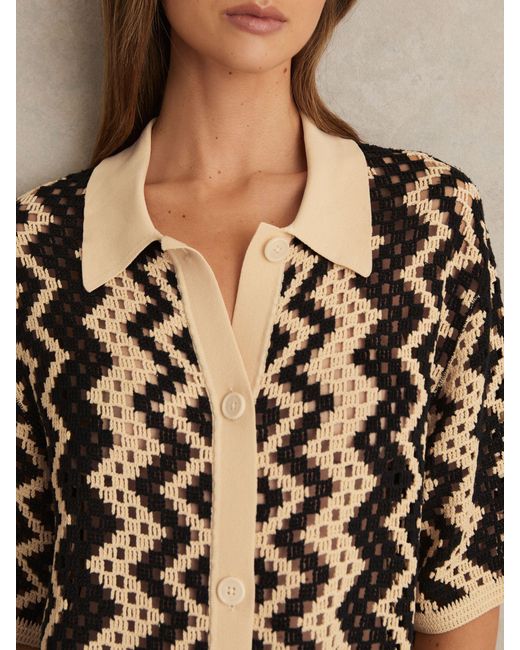 Reiss Natural Cream Cotton Patterned Crochet Dress