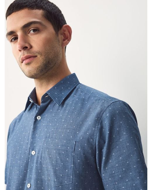 Next Blue Regular Fit Short Sleeve Embroided Print Smart Shirt for men