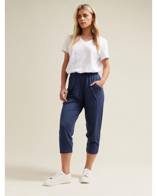 M Com Blue Elasticated Waist Cropped Hareem Trousers