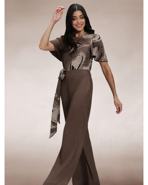 Hot Squash Brown Overwrap Print Jumpsuit