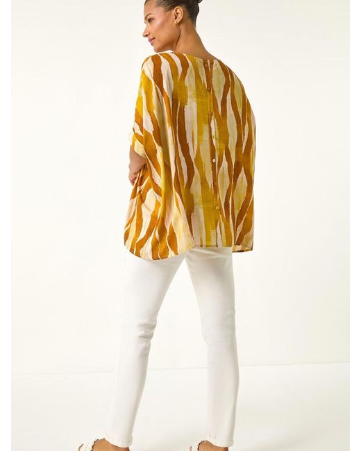 Roman Orange Abstract Buttoned Top