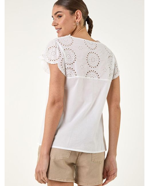 Roman White Broidery Buttoned Top