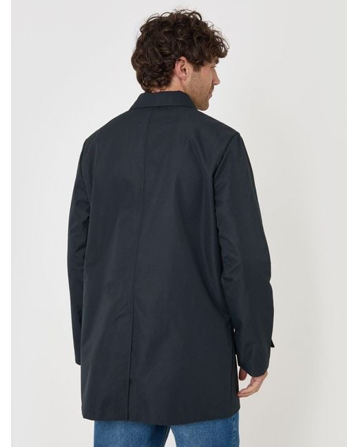 Threadbare Blue Showerproof Collared Longline Mac Jacket for men
