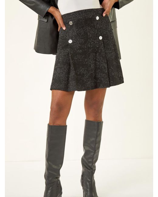 Roman Black Pleated Box Button Skirt