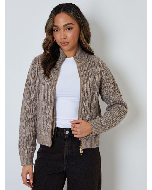 Threadbare Gray Zip Through Knitted Bomber Jacket