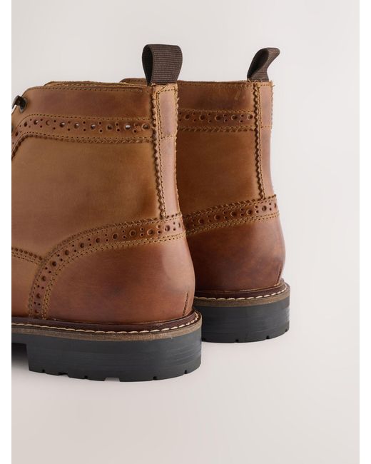 Next Brown Leather Brogue Boots for men