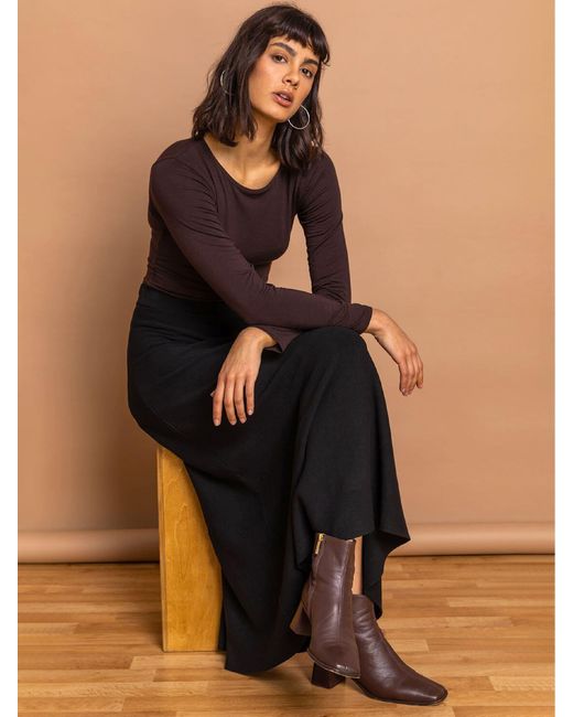 Roman Black Knitted Midi Stretch Skirt