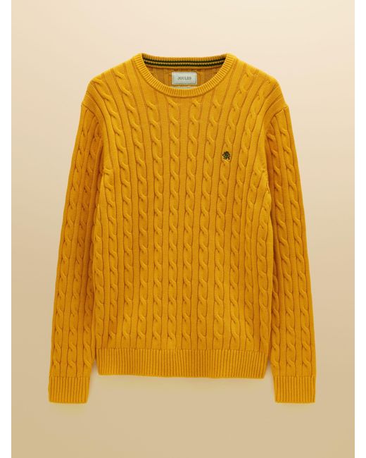 Joules Yellow Crew Neck Cotton Cable Knit Jumper for men