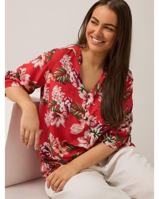 Evans Red Button Detail Blouse
