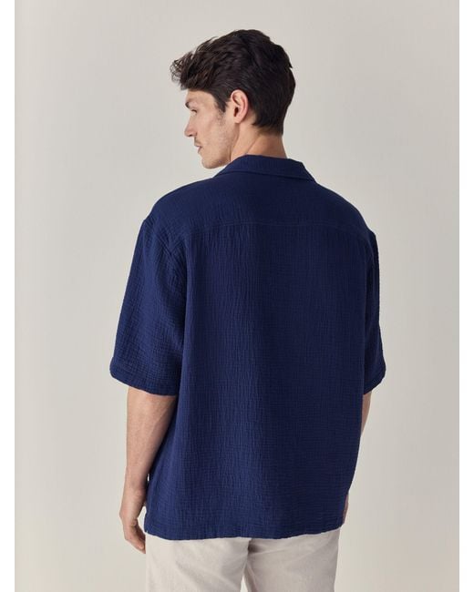 Next Blue 100% Cotton Relaxed Fit Short Sleeve Cheesecloth Shirt for men