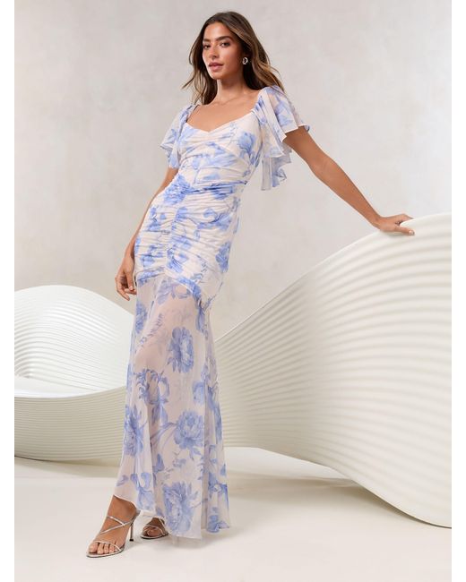 Lipsy Gray Petite Mesh Angel Sleeve Maxi Dress