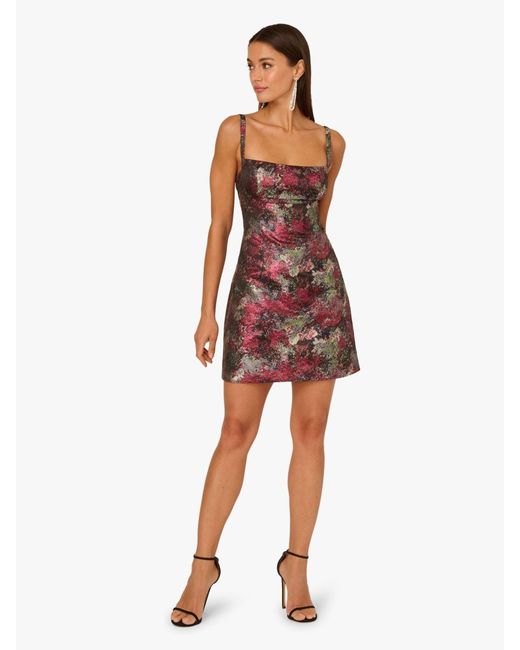 Adrianna Papell Adrianna By Metallic Jacquard Mini Dress in Red | Lyst