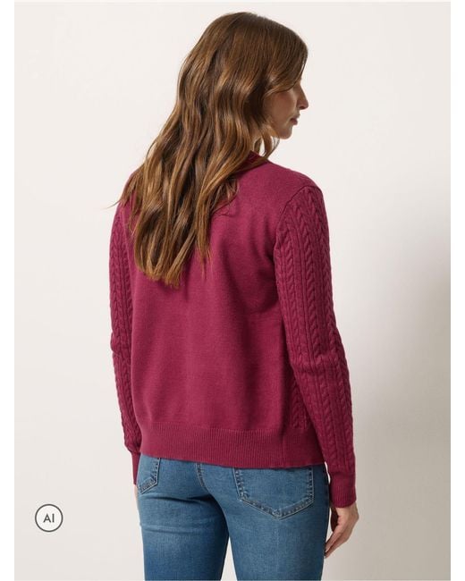 M Com Red Mini Cable Crew Neck Cardigan