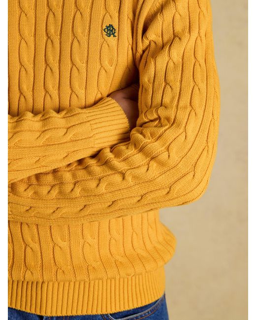 Joules Yellow Crew Neck Cotton Cable Knit Jumper for men