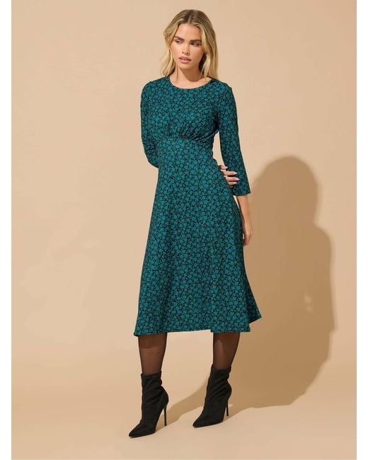 M Com Blue Petite 3/4 Sleeve Midi Dress