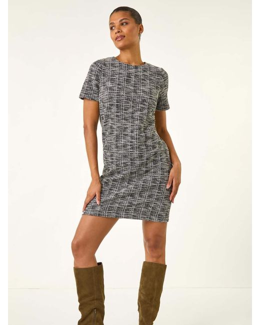 Roman Black Textured Stretch Shift Dress