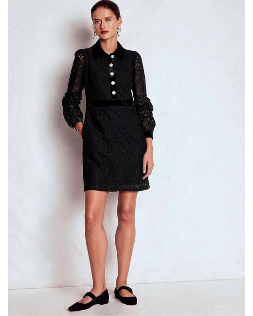 Boden Collar Button Lace Dress in Black | Lyst