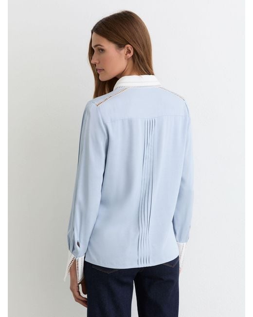 Reiss Blue Luma Lace-Trim Tipped Long-Sleeve Shirt