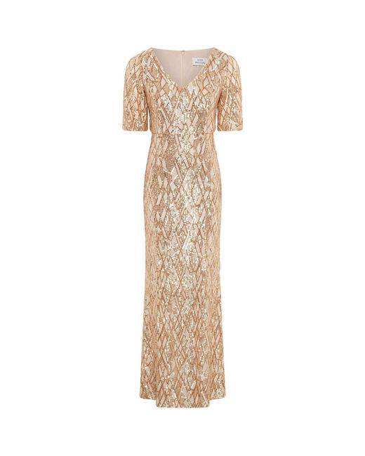 Gina Bacconi Natural Pat Sequin Maxi Dress