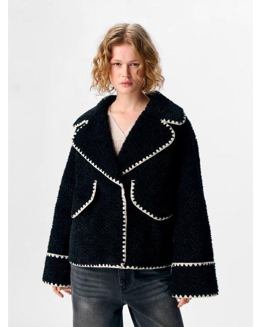 Object Black Whipstitch Teddy Jacket