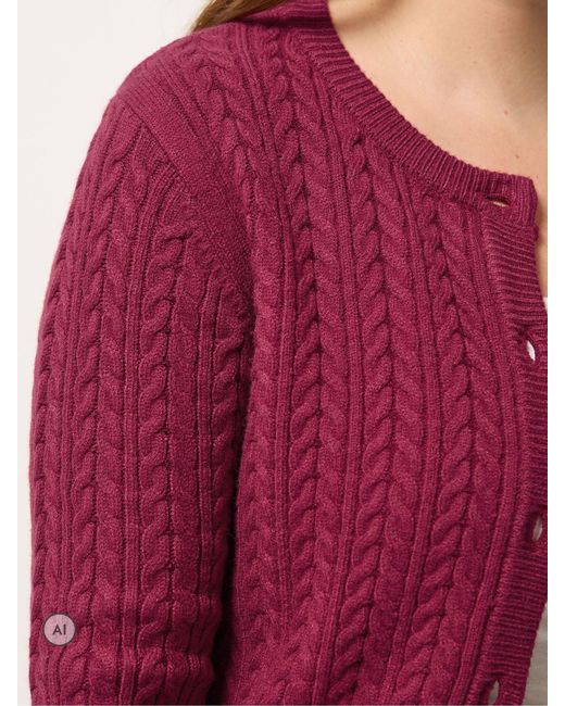M Com Red Mini Cable Crew Neck Cardigan
