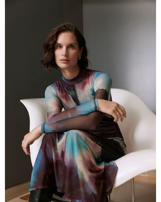 Whistles Gray Mesh-Kleid Mit Ölfarben-Printeu 42 (Uk 14)