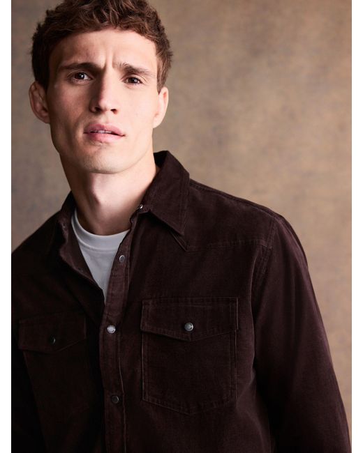 Next Brown Western Styling Long Sleeve Cord Shirt for men