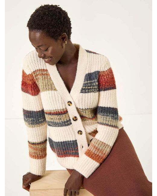 Roman White Stripe Buttoned Knit Cardigan