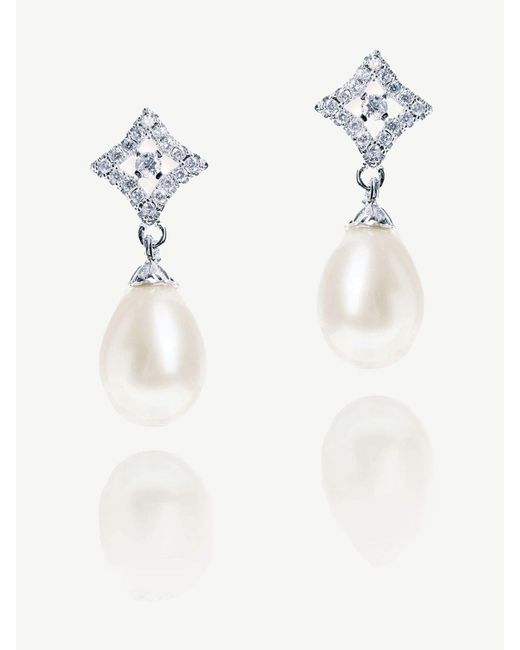 Ivory & Co. White Tone Morocco Crystal And Pearl Earrings