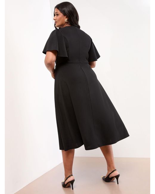 Lipsy Black Curve Crew Neck Short Sleeve Fit And Flare Midi Dress With Trim Belt