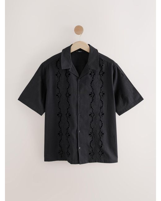 Next Black 100% Cotton Textured Broderie Short Sleeve Shirt for men