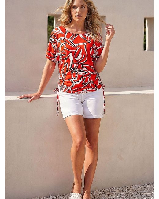 Roman Red Printed Ruched Top