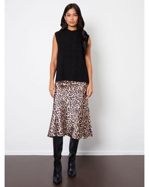 Threadbare Brown Satin Midi Skirt