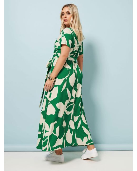 Yours Curve Green Floral Wrap Dress