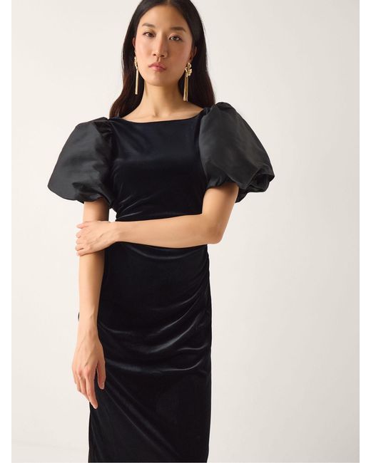 Monsoon Black Sadie Puff Sleeve Velvet Midi Dress