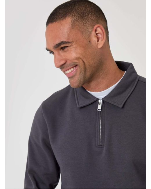 Threadbare Blue Dark Quarter Zip Collared Sweatshirt for men
