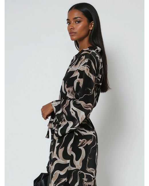 Religion Black Glory Tunic Shirt Dress With Tie Belt And Kimono Sleeves