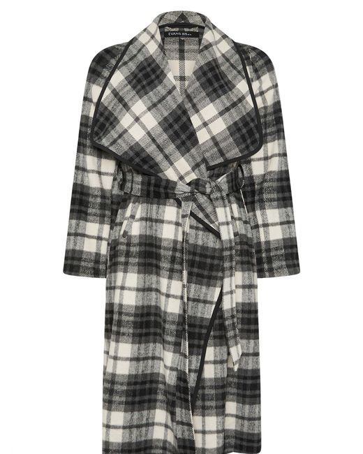 Evans Gray Checked Waterfall Coat