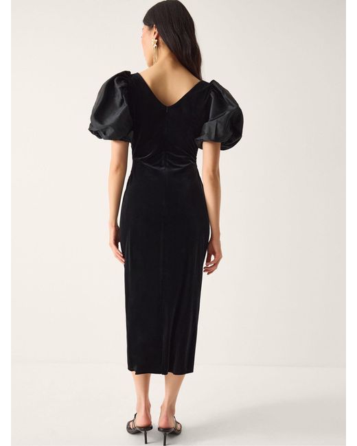Monsoon Black Sadie Puff Sleeve Velvet Midi Dress