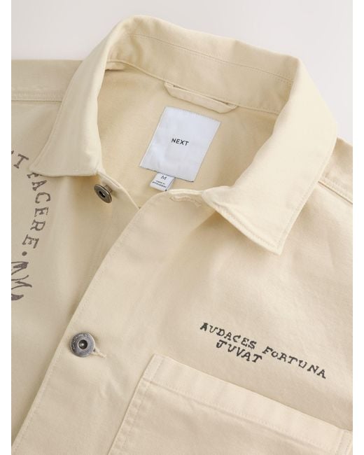 Next Natural Neutral Canvas Pattern Shacket for men