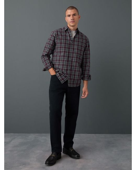 Next Black Regular Fit Check Soft Touch 100% Cotton Smart Long Sleeve Shirt for men