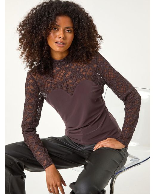 Roman Purple Baroque Lace Stretch Blouse