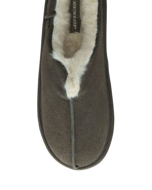 Dunlop Herren Pantoletten Aus Echtem Veloursleder Mit Geschlossener Zehenpartie Und Futter Aus Fellimitat in Gray für Herren
