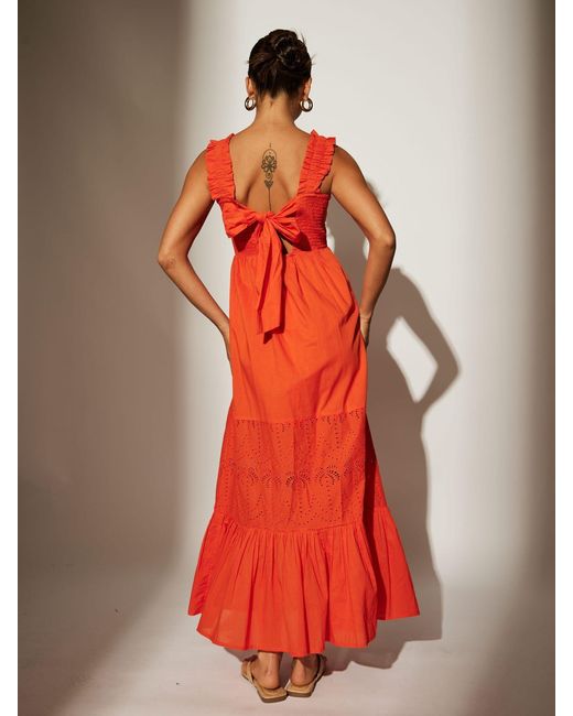 South Beach Red Palm Broderie Tie Back 100% Cotton Maxi Dress